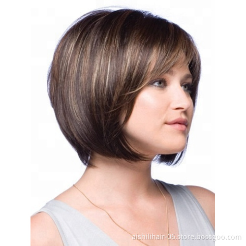 Hot selling Bob Short Straight Synthetic Wigs Hair Natural Brown Wig for Women